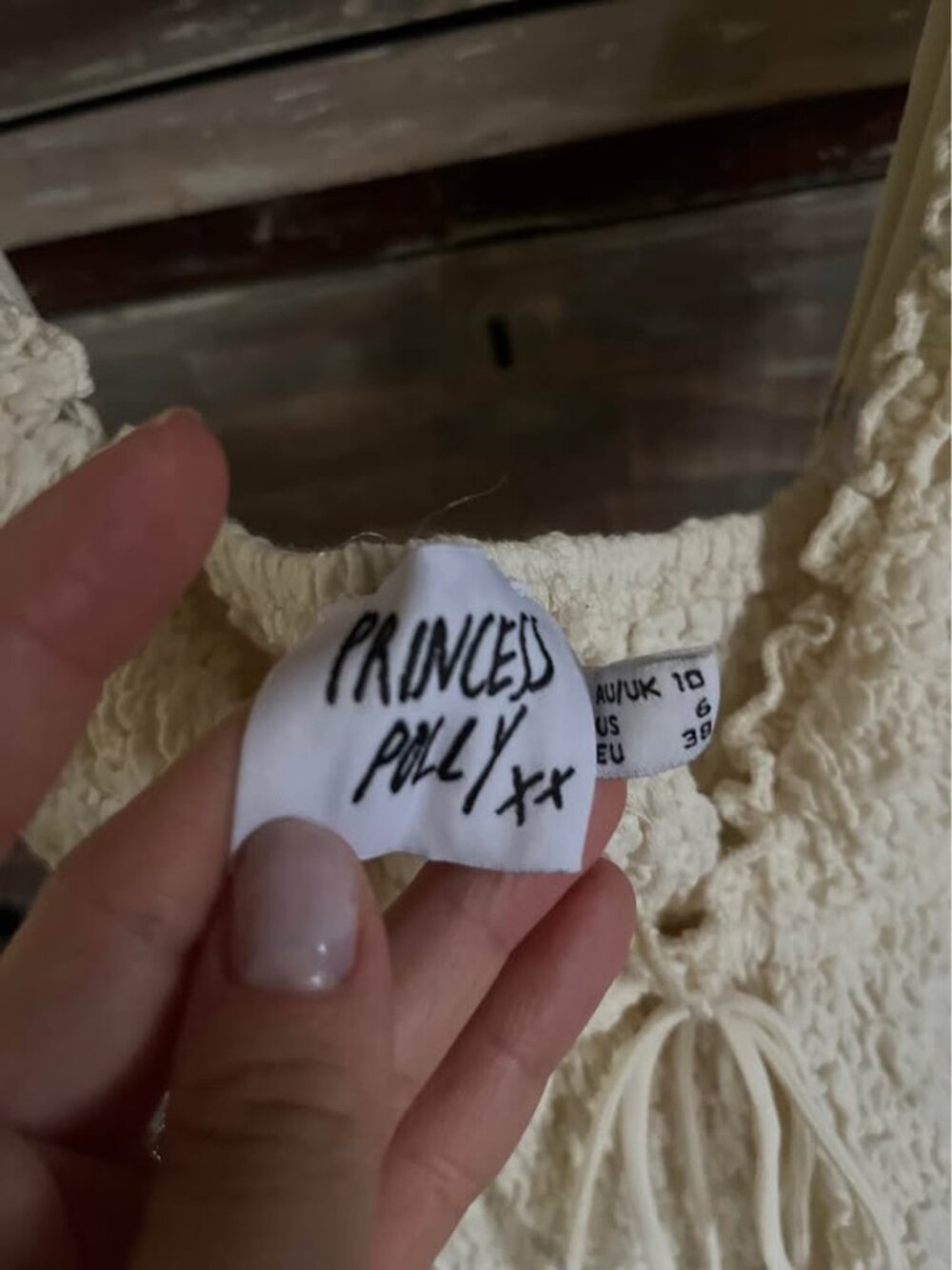 Princess Polly Kellan Tie-Front Babydoll Top Cami Fairy Tee Cream Frill Textured - Picture 8 of 11